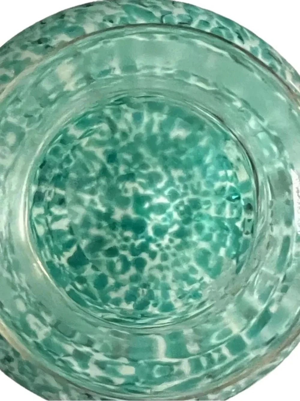 Vintage Pier 1 Art Glass Vase - Turquoise & White Swirl Confetti Spatter 10”